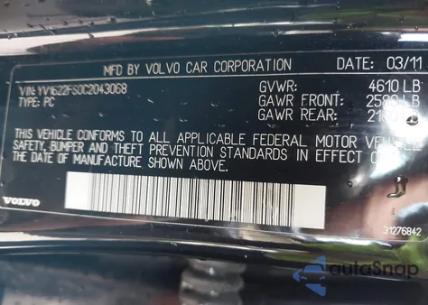 2012 Volvo S60 T5 z USA, uszkodzony, nr VIN YV1622FS0C2043068